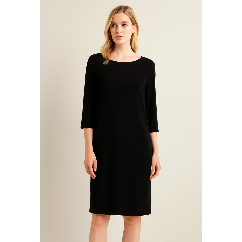 Garnet Hill Shift Silk Dress Women Sz S Black 3/4 Sleeve Lined Minimalist Career